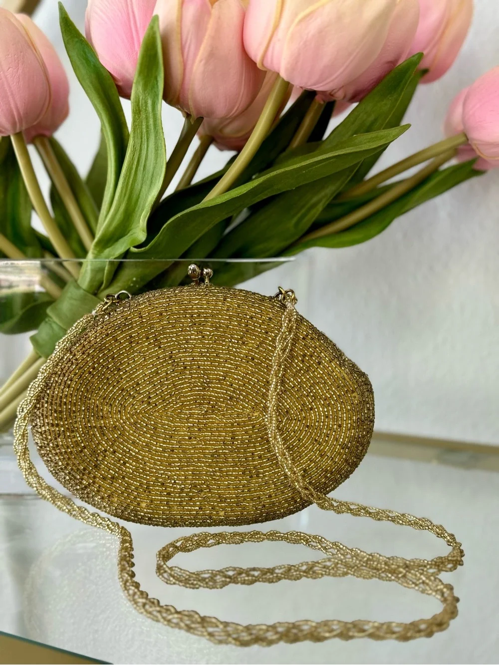 Vintage Richette Japan Gold Beaded Evening Bag Clutch